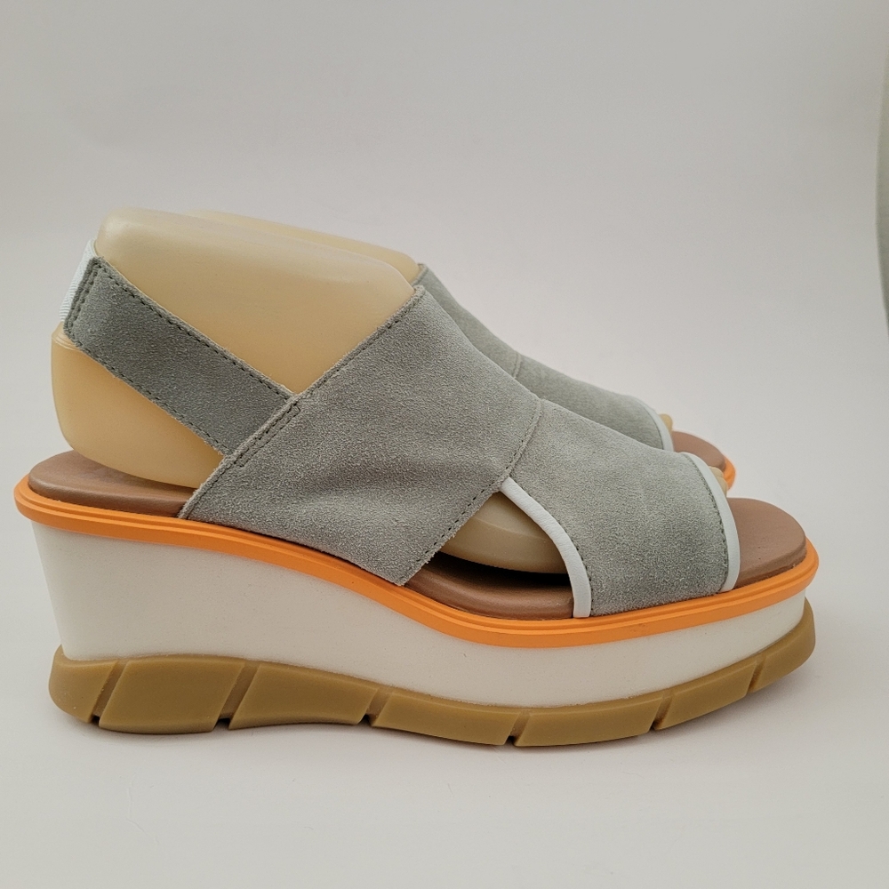 Sorel Gray Leather Joanie III Slingback Platform Wedge Heel Open Toe Sandals 8 - Picture 5 of 10